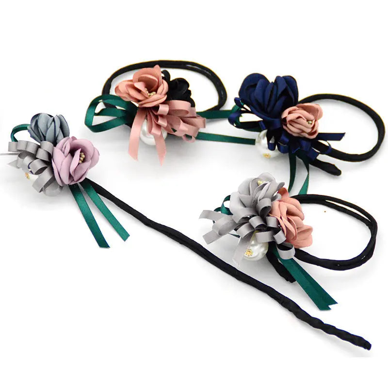 Bun Hair Half Bun Pearl Flower Hair Plate Hair Elastic Korean Styling Headdress Hair Accessories - shockwave.com.co