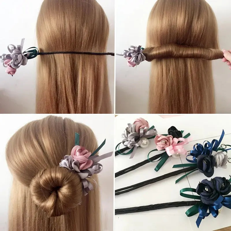 Bun Hair Half Bun Pearl Flower Hair Plate Hair Elastic Korean Styling Headdress Hair Accessories - shockwave.com.co