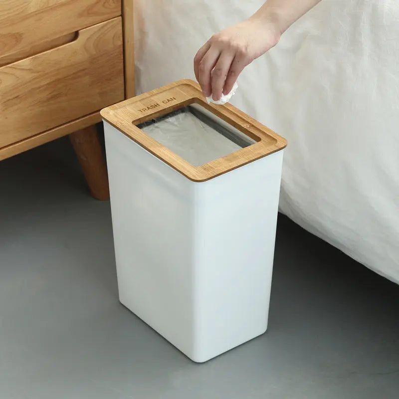 Bamboo Lid Trash Can - shockwave.com.co